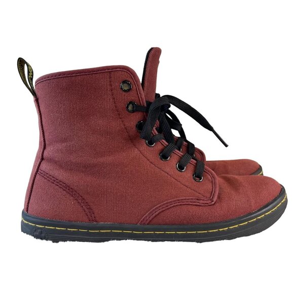 Dr Martens Women Shoreditch Combat Boots High Top Burgundy Fabric Lace Up US 7 - Picture 1 of 8